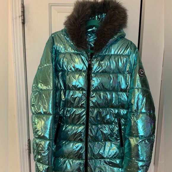 White Mark Jackets & Blazers - NEW White Mark Metallic Teal Blue Puffer Jacket XL w Hood New Without Tags